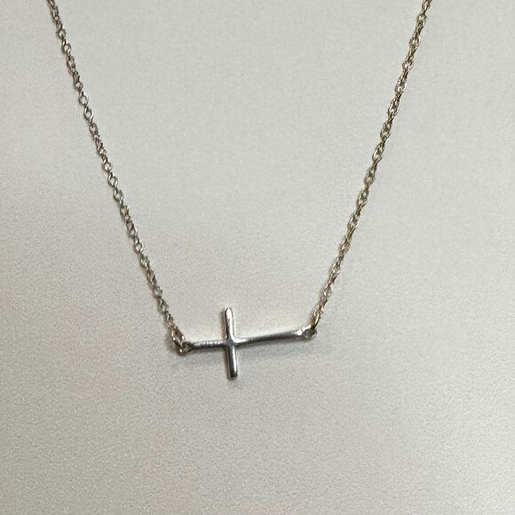 Delicate Sterling Silver Sideways Cross Necklace - Picture 3 of 5